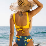 Bikini para mujer – Top cruzado envolvente – Braguita ajustable con lazo – Tejido elástico transpirable