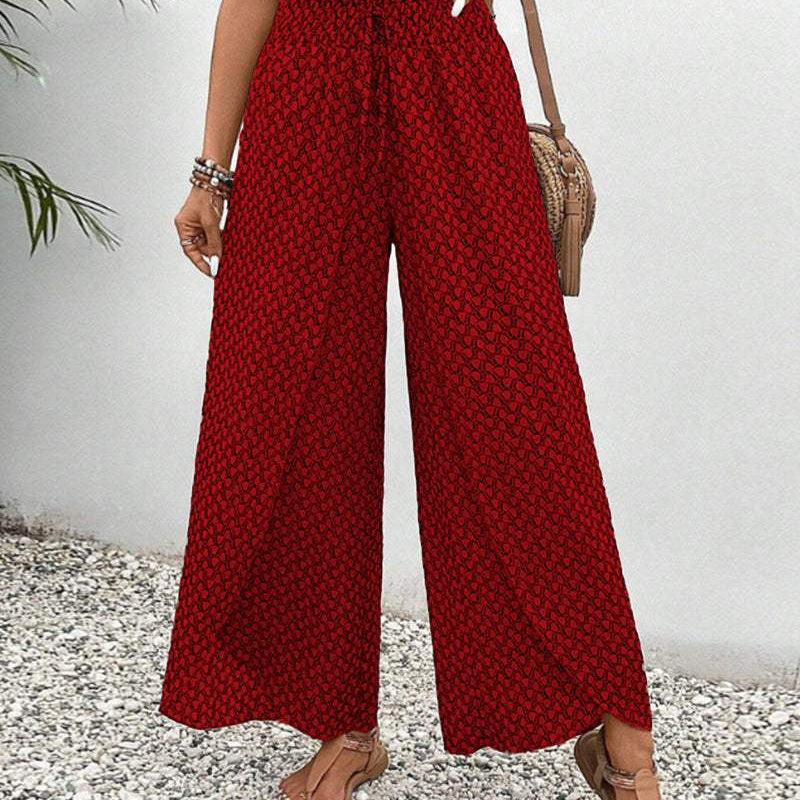 Pantalones Palazzo para mujer - Cintura elástica con cordón - Anchos y sueltos - Tejido ligero