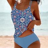 Traje de baño para mujer – Tankini de dos piezas – Tirantes dobles – Cobertura total – Tejido elástico transpirable