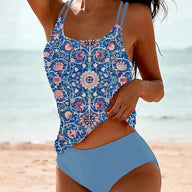 Traje de baño para mujer – Tankini de dos piezas – Tirantes dobles – Cobertura total – Tejido elástico transpirable