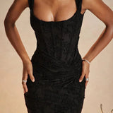 Vestido de noche para mujer - Hombros descubiertos - Corsé ajustado - Elegante encaje floral