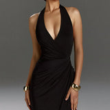 Vestido halter con cuello halter y espalda fruncida