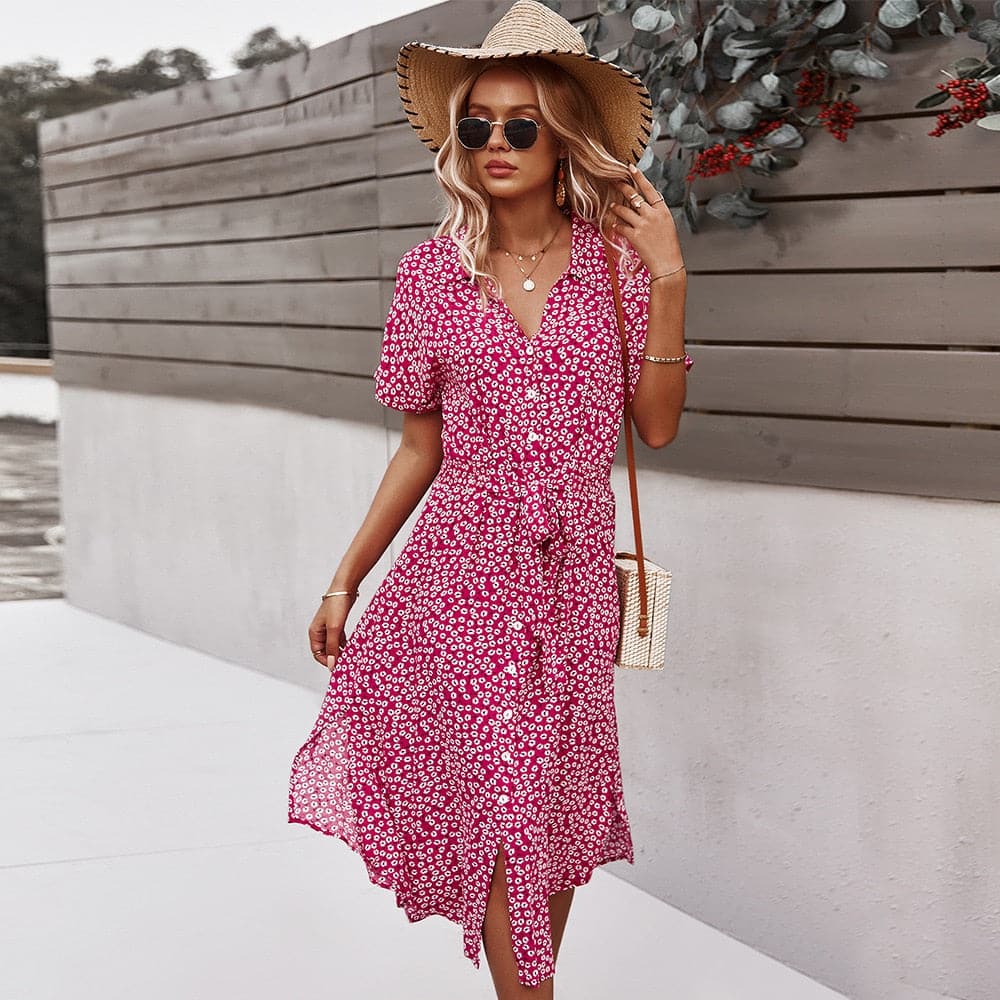 Stien - Elegante vestido de verano con lazo en la cintura.