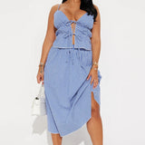 Conjunto de top corto con cuello halter y falda de vendaje con cordones