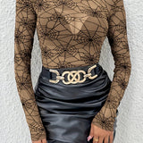 Blusa ajustada de malla transparente