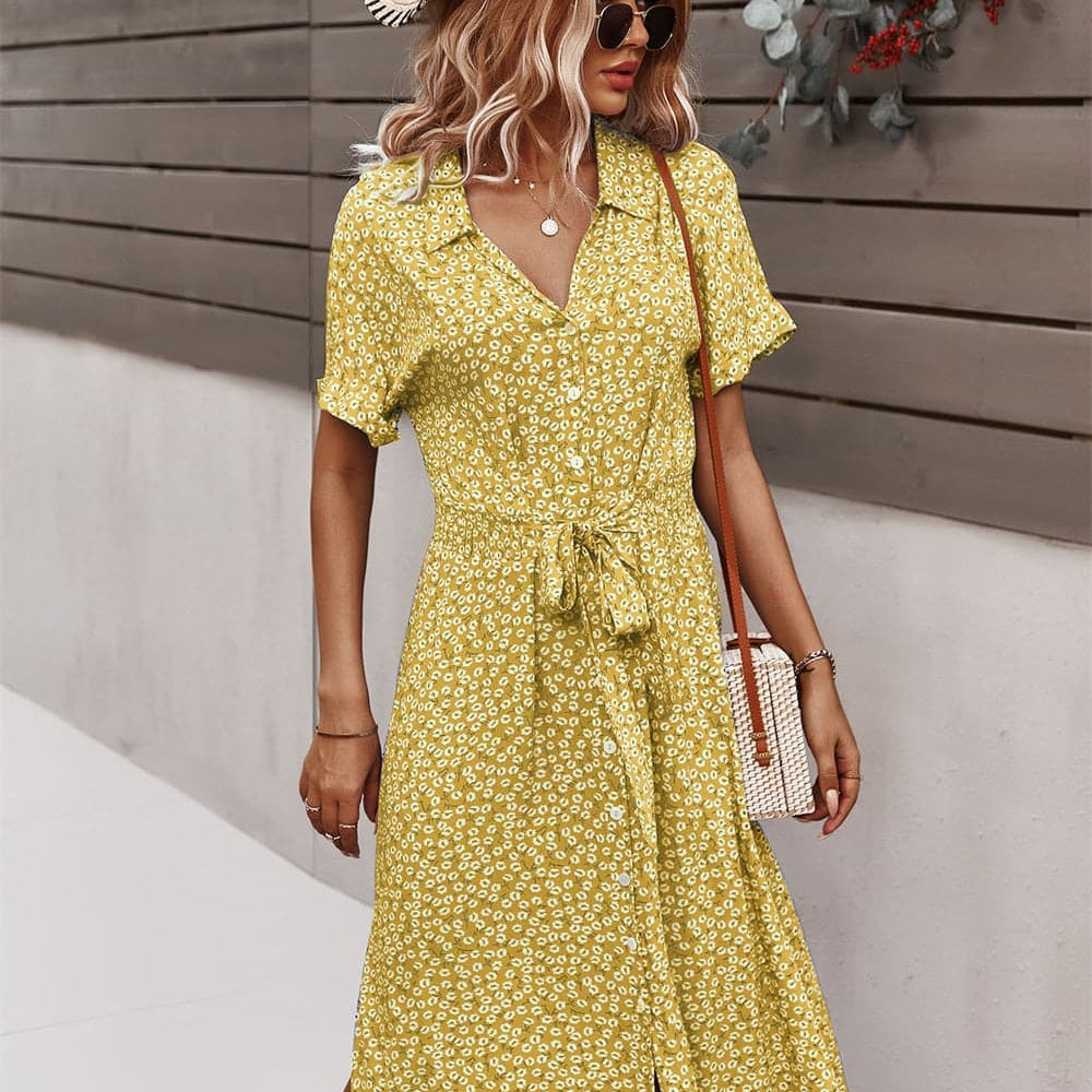 Stien - Elegante vestido de verano con lazo en la cintura.