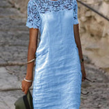 Vestido recto de mujer - Mangas cortas - Encaje elegante - Tejido ligero y cómodo