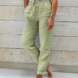 Pantalones de lino para mujer - Cintura elástica con cordón - Corte holgado y transpirable