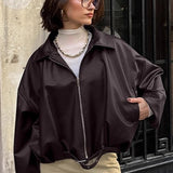Chaqueta de motociclista de cuero marrón retro