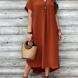 Vestido de mujer - Corte asimétrico holgado - Cuello en V elegante - Mangas cortas y sueltas