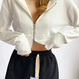 Sudadera con capucha corta, sencilla y ajustada, con doble cremallera