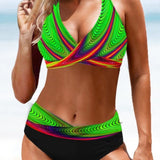 Bikini de mujer – Corte ajustado – Parte superior retorcida – Braguita ajustable con lazo – Secado rápido