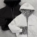 Sudadera con capucha y cremallera con estampado de leopardo reversible vintage