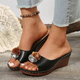 Sandalias de cuña para mujer - Punta abierta - Apliques florales - Comodidad estable y elegante