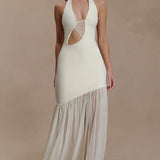 Vestido maxi ajustado asimétrico con aberturas y frunces en la espalda