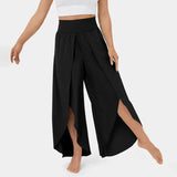 Pantalones de yoga para mujer – Corte holgado y fluido – Cintura alta – Abertura lateral – Tejido transpirable
