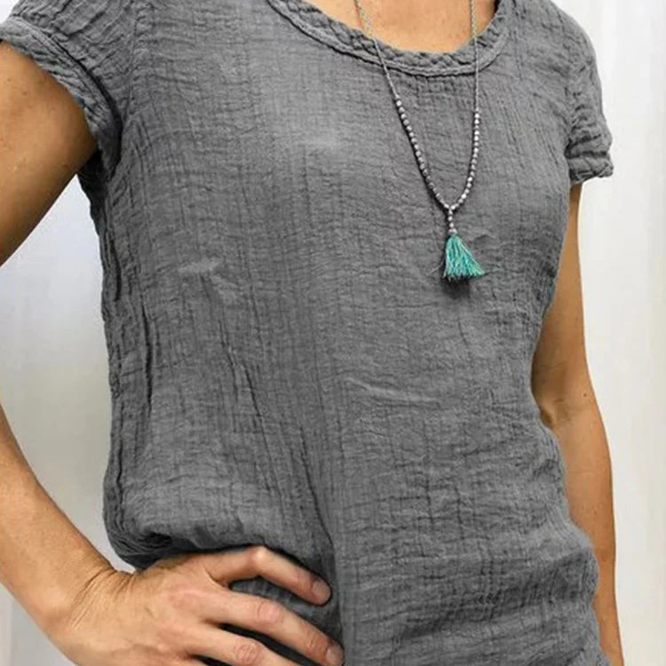Camiseta de mujer – Corte holgado – Textura arrugada – Tejido transpirable – Mangas cortas