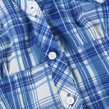 Blusa de cuadros británicos, escote en pico con volantes y mangas abullonadas