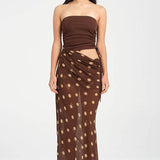 Vestido maxi sexy sin tirantes y ajustado con lunares de patchwork