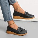 Mocasines de mujer - Piel auténtica - Punta redonda - Lazo elegante - Comodidad informal