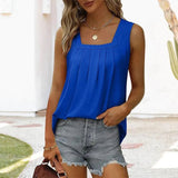 Blusa sin mangas para mujer - Escote cuadrado - Corte fluido - Detalles plisados