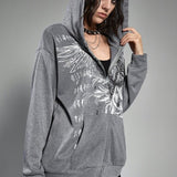 Sudadera con capucha extragrande con estampado de águila