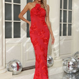 Vestido de noche sexy ajustado con espalda abierta y bordado floral 3D