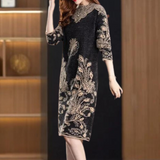 Vestido de suéter para mujer - Corte medio - Mangas largas - Elegante estampado floral
