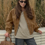 Chaqueta casual vintage de ante con cremallera frontal