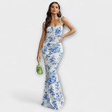 Thalia - Vestido de fiesta con estampado floral y tirantes atados