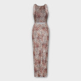 Della - Vestido maxi con estampado de leopardo y espalda descubierta