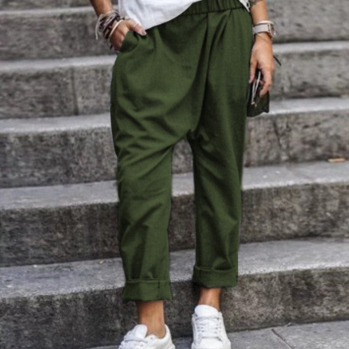 Pantalones anchos para mujer - Cintura alta - Tejido ligero y fluido - Comodidad transpirable