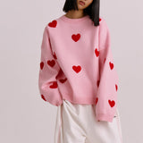 Sudadera de mujer – Punto suave – Corte holgado – Estampado de corazones – Mangas largas
