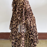 Falda larga con estampado de leopardo y cintura alta al estilo de los años 2000