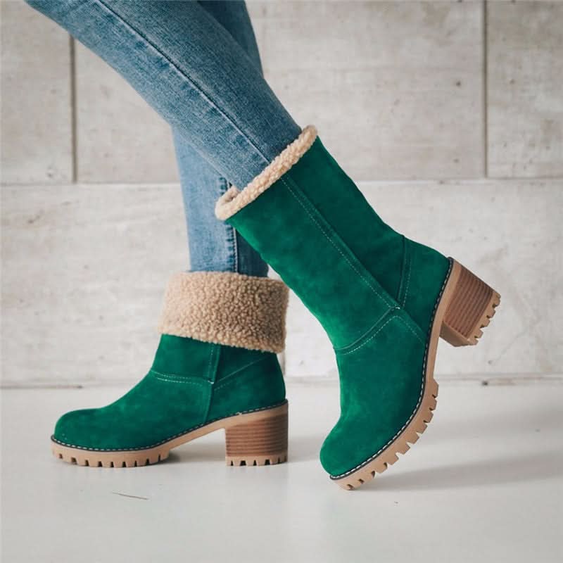Botines de mujer - Elegante ante - Tacón ancho estable - Forro cálido de piel sintética
