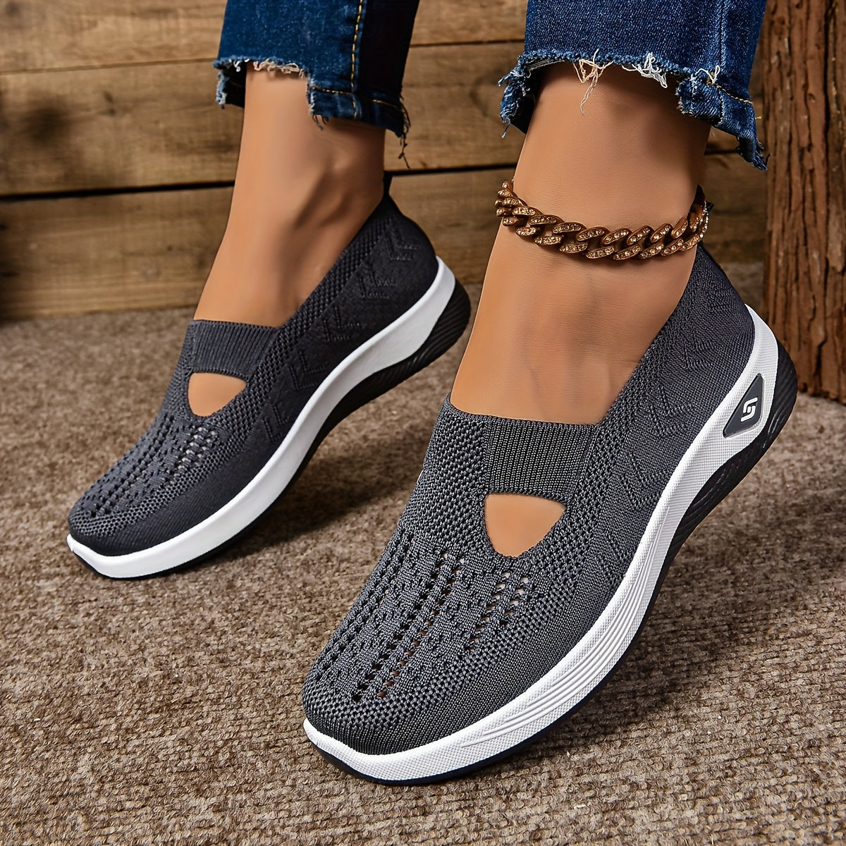 Zapatillas sin cordones para mujer – Malla transpirable – Corte bajo – Suela acolchada