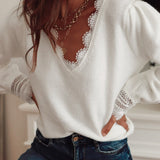 Blusa de manga larga con inserciones de encaje
