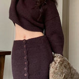 Conjunto de dos piezas de punto ajustado y corto con cuello redondo