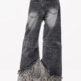 Vaqueros de pierna ancha con parches de leopardo