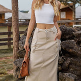 Falda cargo midi de mezclilla vintage de cintura alta