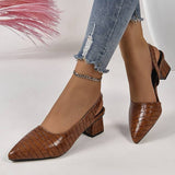 Sandalias de tira trasera para mujer - Tacón cuadrado cómodo - Punta puntiaguda - Efecto piel de cocodrilo