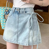 Falda pantalón vaquera de cintura alta, corte en A, minifalda ajustada