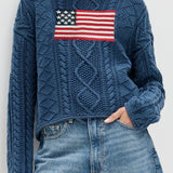 Blusa vintage holgada de punto con bandera
