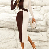 Vestido ajustado para mujer - Mangas largas - Estampado geométrico - Tejido texturizado elegante