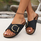 Sandalias de mujer – Punta abierta – Tira ancha – Hebilla ajustable – Plantilla anatómica