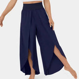 Pantalones de yoga para mujer – Corte holgado y fluido – Cintura alta – Abertura lateral – Tejido transpirable