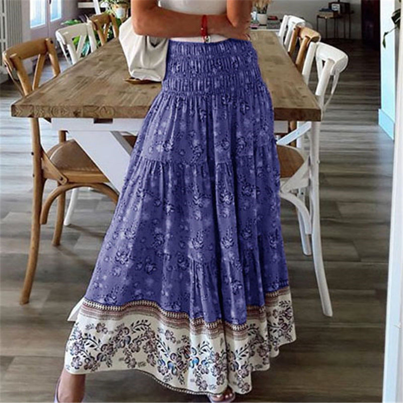 Falda larga bohemia para mujer - Cintura elástica - Corte fluido - Estampado floral