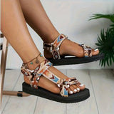 Sandalias de mujer - Suela plana cómoda - Tiras ajustables - Diseño geométrico