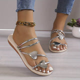 Sandalias de Mujer - Múltiples Tiras con Detalles de Corazón - Comodidad Plana y Elegante