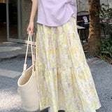 Falda midi con estampado floral amarillo de Monet Garden